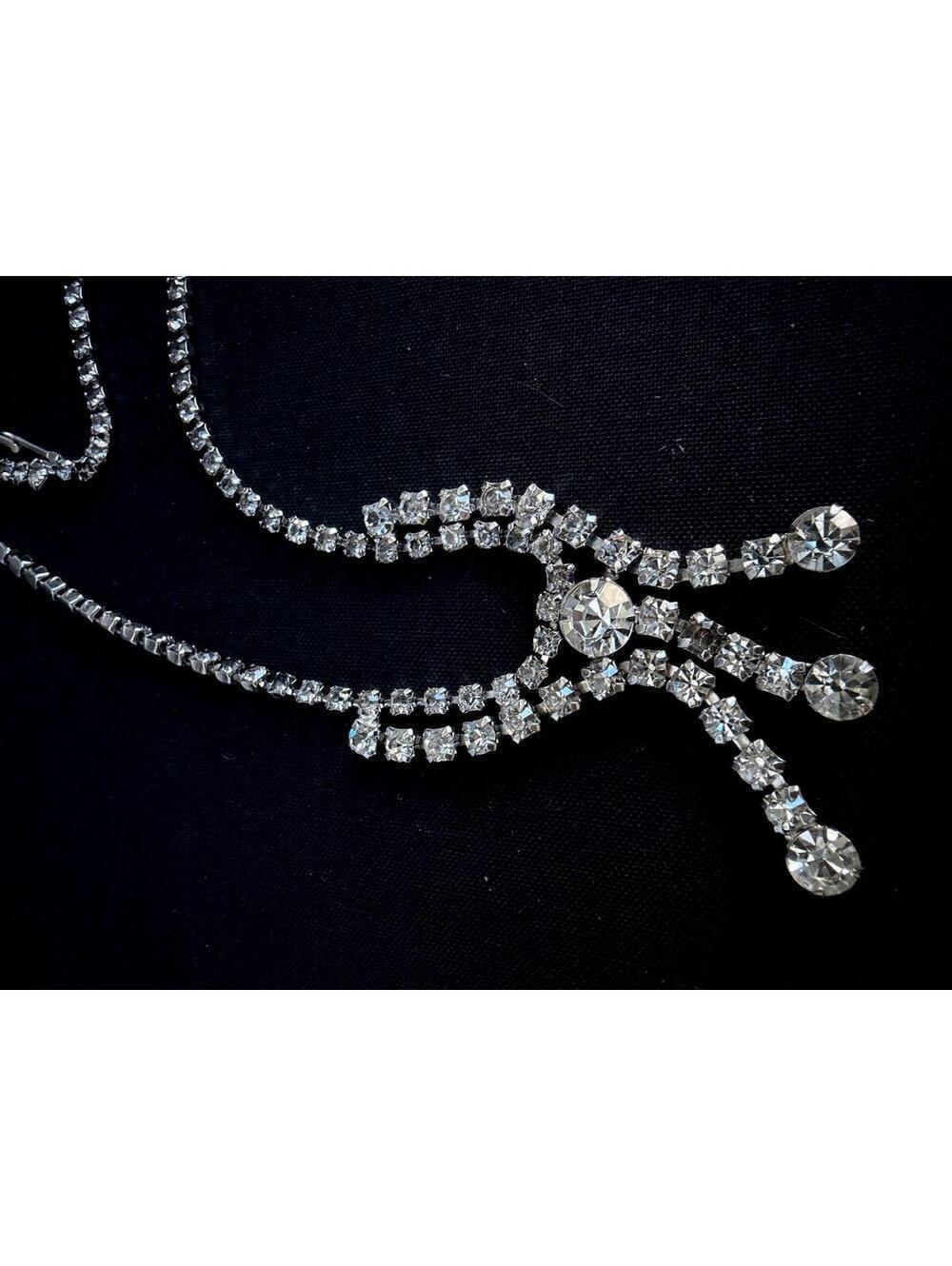 Vintage LA Roco Rhinestone Y Drop Bridal Statement Necklace Sparkle - Picture 7 of 9
